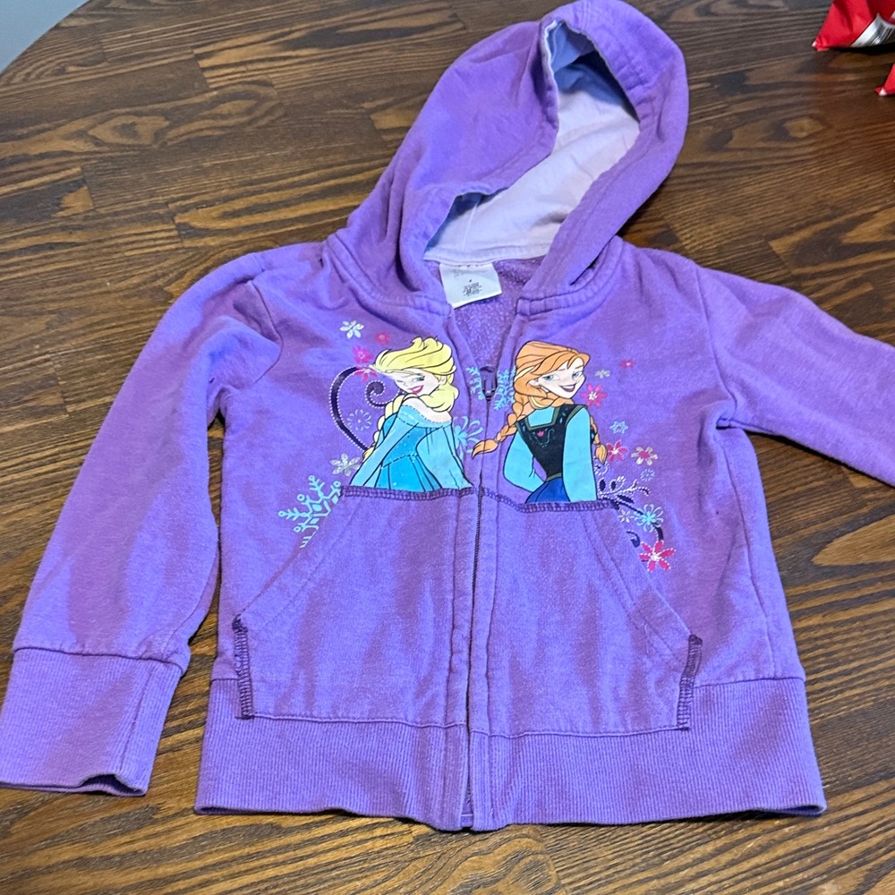 Disney Purple Frozen Hooded Zip-Up Sweatshirt with Elsa & Anna